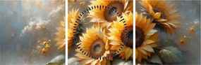 Tablou - Pictură cu floarea-soarelui (cu ceas) (90x30 cm)