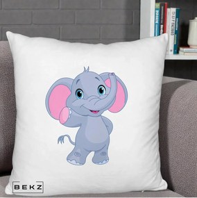 Perna Decorativa Pui de Elefant Kawaii, 40x40 cm, Alb Pufos, Husa Detasabila, Perna Inclusa, BEKZ®