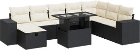 vidaXL Set mobilier de grădină cu perne, 9 piese, negru, poliratan