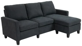 HOMCOM Colțar, Set de canapele, cu șezlong reversibil, 197 x 139 x 91cm, gri închis | Aosom Romania