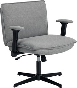 HOMCOM Scaun de birou cu cotiere rabatabile, scaun lat pentru birou cu aspect de in, reglabil pe înălțime, bază din oțel, gri | Aosom Romania