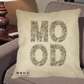 Perna Decorativa MOOD Money Grafic Urban, 40x40 cm, Crem, Husa Detasabila, Perna Inclusa, BEKZ®