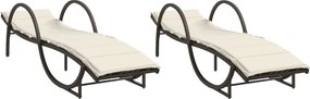 vidaXL Șezlonguri de plajă cu perne, 2 buc., maro, poliratan