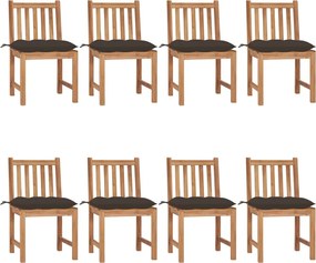 vidaXL Scaune de grădină cu pernă, 8 buc., lemn masiv de tec