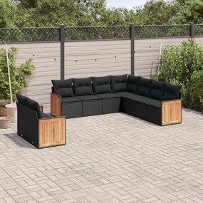 3227777 vidaXL Set mobilier de grădină cu perne, 9 piese, negru, poliratan