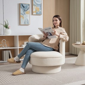 HOMCOM Fotoliu rotativ tapițat, fotoliu de lounge modern cu cadru din lemn de cauciuc, pentru sufragerie, dormitor, crem | Aosom Romania