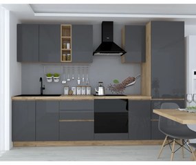 Bucatarie Chelsea 3m, 300x60x215 cm, stejar k003/antracit