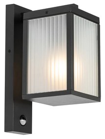 Lampa de perete exterioara neagra cu sticla cu nervuri si senzor de miscare - Charlois