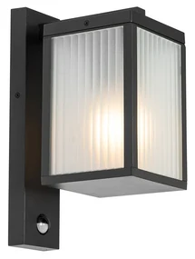 Lampa de perete exterioara neagra cu sticla cu nervuri si senzor de miscare - Charlois