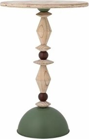 Măsuță laterală rotundă din lemn și metal, verde, cu picior strunjit și bază semisferică, 60 x 40 cm, „Mannelli”