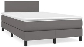 vidaXL Pat cu arcuri, cu saltea și LED, gri, 120x190 cm, piele eco