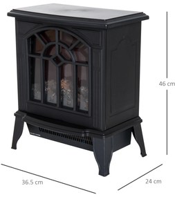 HOMCOM Șemineu Electric 1000 W/2000 W Șemineu Decorativ de podea cu Temperatură Reglabilă Flăcări LED și Protecție la Supraîncălzire pentru 15-20 ㎡ 36,5x24x46 cm Negru | Aosom Romania