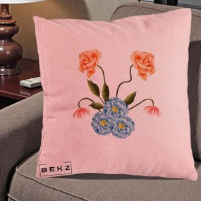 Perna Decorativa Trandafiri si Bujori Acuarela, 40x40 cm, Roz, Husa Detasabila, Perna Inclusa, BEKZ®