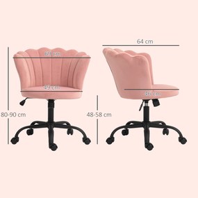 HOMCOM Scaun de Birou cu Spătar în Formă de Petală cu Înălțime Reglabilă, Rotile și Șezut Rotativ, 69x64x80-90 cm, Roz | Aosom Romania