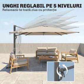 Outsunny Umbrelă Suspendată 3.6x3 m Rotativă și Inclinabilă Gri Deschis | Aosom Romania