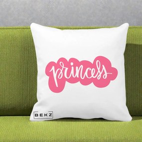 Perna Decorativa Princess Text Roz, 40x40 cm, Alba Mata, Husa Detasabila, Perna Inclusa, BEKZ®