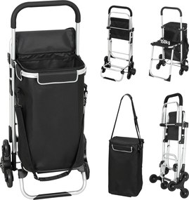HOMCOM Cărucior de Cumpărături cu Geantă Impermeabilă de 40L, 46x59.5x97 cm, Negru și Argintiu | Aosom Romania
