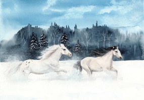 Fototapet - Cai în zăpadă (147x102 cm)