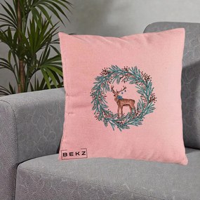Perna Decorativa Coroana Turcoaz cu Ren, 40x40 cm, Roz, Husa Detasabila, Perna Inclusa, BEKZ®