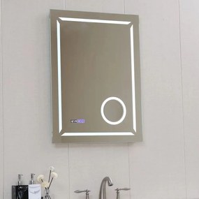 Oglinda cu iluminare LED si dezaburire Inter Ceramic dreptunghiulara 60x80 cm cu ceas