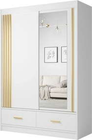 Dulap CANADA CA25-150, alb/auriu, PAL, cu 2 usi si 2 sertare, 150x60x2