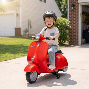 AIYAPLAY Motocicletă Electrică pentru Copii 3+ Ani, licență VESPA, 6V, cu roți ajutătoare detașabile, max. 30 kg, Roșu | Aosom Romania