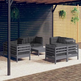 3096066 vidaXL Set mobilier de grădină cu perne, 9 piese, antracit, lemn pin