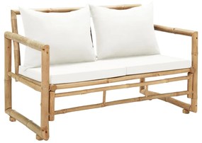 Canapea de gradina cu 2 locuri, cu perne, bambus 1, Crem, 1