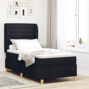 vidaXL Pat box spring cu saltea, negru, 80x200 cm, textil