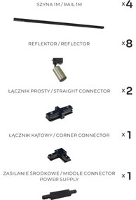 Zuma Line 3582 - Spot pentru șină TUBE, 8 x GU10, 35 W, 230 V, negru/auriu