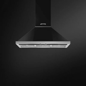 Hota decorativa SMEG Portofino KPF9BL, 275 W, A+, 781 m³/h, 3 viteze, 3 filtre, Supapa , Otel inoxidabil, LED, Negru