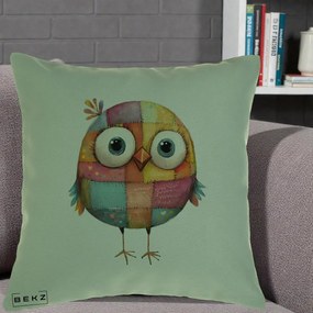 Perna Decorativa Pasare Patchwork Colorata, 40x40 cm, Verde, Husa Detasabila, Perna Inclusa, BEKZ®