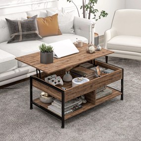 HOMCOM Masă de cafea ridicabilă masă de salon cu compartiment ascuns și 2 rafturi inferioare 100 x 80 x 60 cm maro rustic negru | Aosom Romania