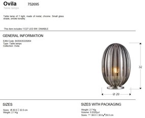 Veioza, lampa de masa design modern decorativ Ovila fumuriu