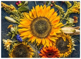 Tablou pe sticlă - Flori de toamnă (70x50 cm)