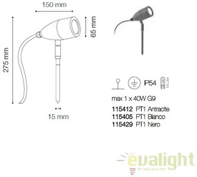 Proiector iluminat exterior cu tarus, IP54 INSIDE PT1 NERO 115429