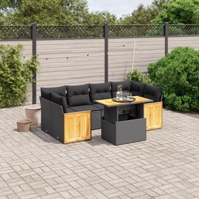 3273855 vidaXL Set canapele de grădină cu perne, 7 piese, negru, poliratan