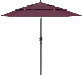 vidaXL Umbrelă grădină 3 niveluri, stâlp aluminiu, roșu bordo, 2,5 m