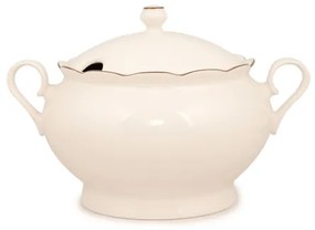 Set de veselă 83 piese, porțelan alb cu accente cupru