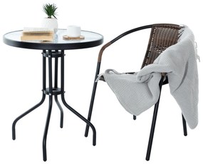 Scaun stivuibil, rachita sintetica maro/metal negru, DOREN