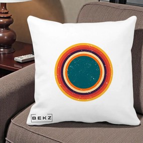 Perna Decorativa Retro Cerc Concentric Geometric Vintage, 40x40 cm, Alba Mata, Husa Detasabila, Perna Inclusa, BEKZ®