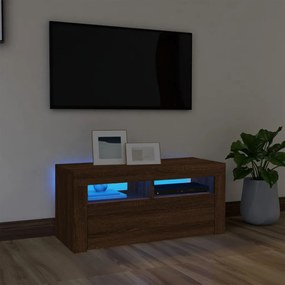 Comoda TV cu lumini LED, stejar maro, 90x35x40 cm