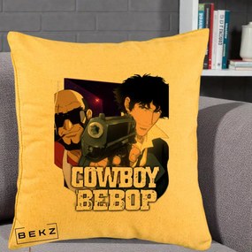 Perna Personalizata Cowboy Bebop Spike si Jet Poster, 40x40 cm, Galben, Husa Detasabila, Perna Inclusa, BEKZ®