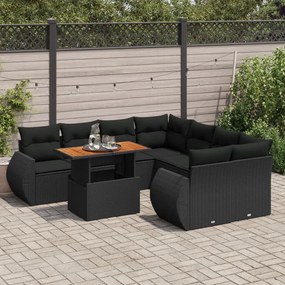 3327240 vidaXL Set mobilier de grădină cu perne, 9 piese, negru, poliratan