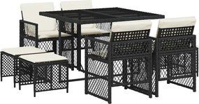vidaXL Set mobilier de grădină cu perne, 9 piese, negru, poliratan
