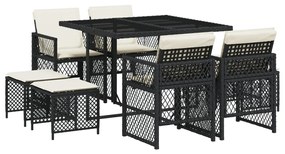 3210774 vidaXL Set mobilier de grădină cu perne, 9 piese, negru, poliratan