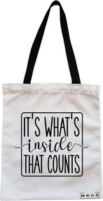 Sacosa de Panza pentru Cumparaturi, Geanta Tote, model It's what's inside that counts 2, Cu fermoar, 38x34.5 cm, Alba, BEKZ®