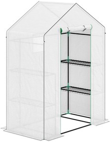 Outsunny Seră de grădină cu 1 ușă, 2 ferestre și 2 rafturi în formă de U pentru legume, plante, flori, copertină PE 140x73x190 cm | Aosom Romania