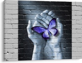 Tablou - Fluture violet pe perete (70x50 cm)