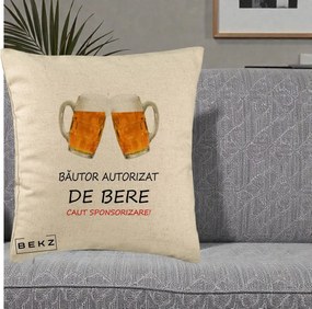 Perna Decorativa Bautor Autorizat de Bere, 40x40 cm, Bej, Husa Detasabila, Perna Inclusa, BEKZ®